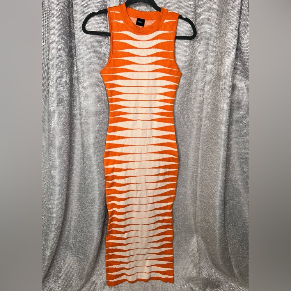 Blanc Noir Orange and Cream Midi Dress